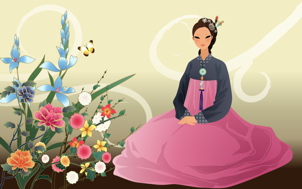 手绘朝鲜族美女图图片