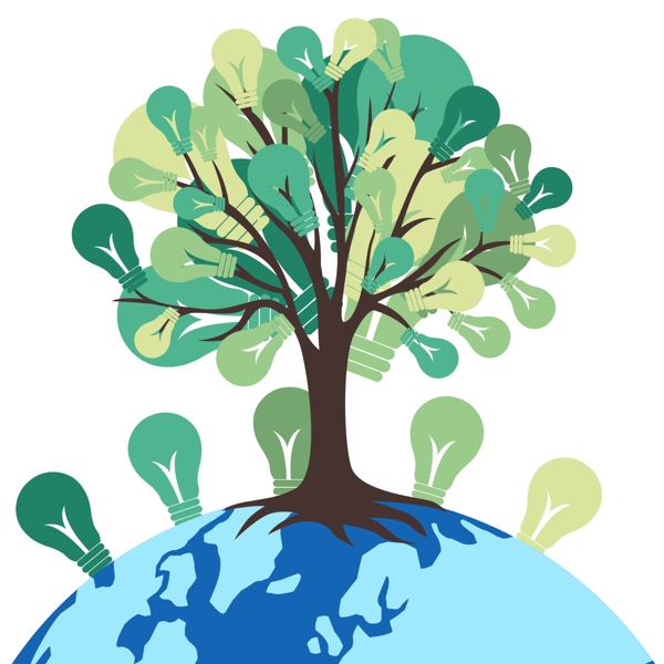卡通地球一小时环保公益装饰插图之创意大树