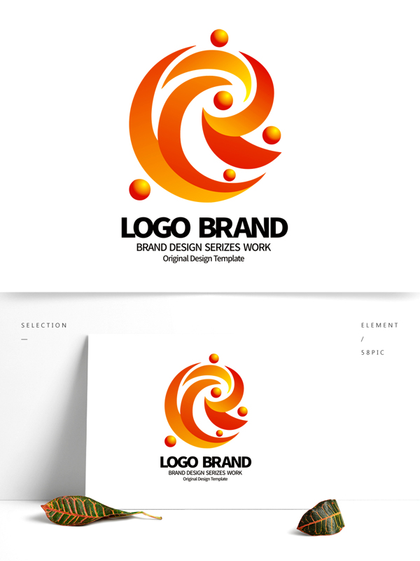 矢量红黄飘带C字母公司LOGO标志设计