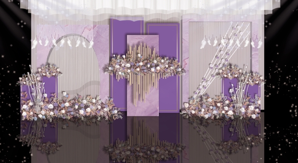 紫色大理石婚礼合影区效果图