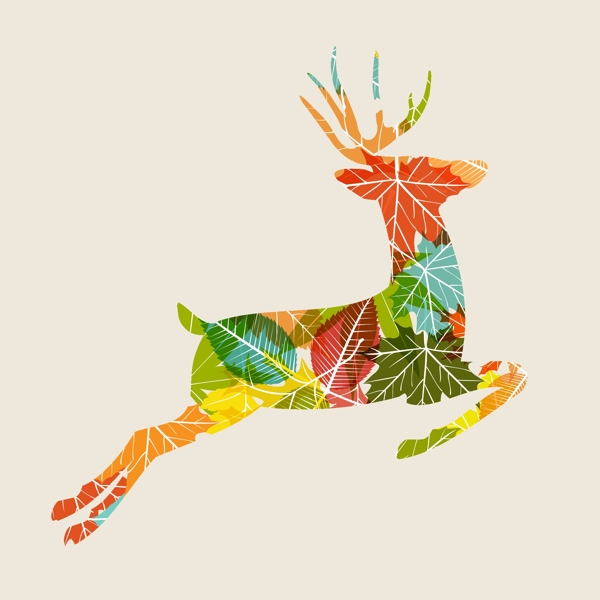 印花矢量圖動物鹿植物樹葉免費(fèi)素材