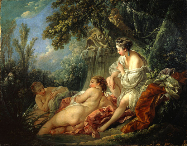 树林里的性感古代美女油画图片