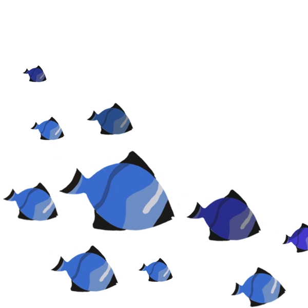 蓝色鱼群插画图案