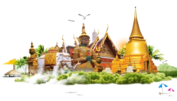 佛教泰国柬埔寨大象旅游绿色设计合成素材
