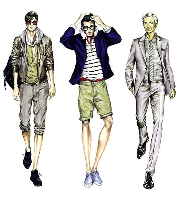 3款不同风格男装设计图