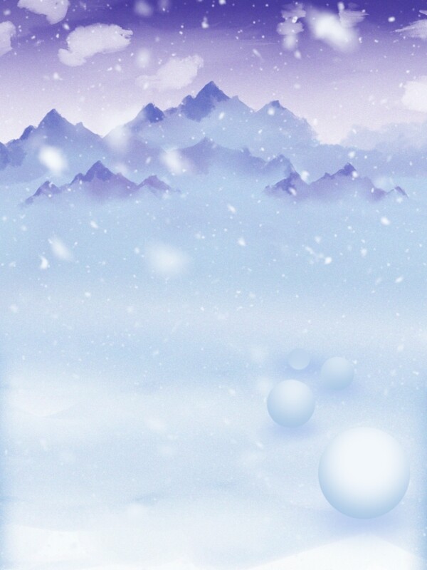 纯原创手绘水彩古风雪地紫色渐变雪景背景