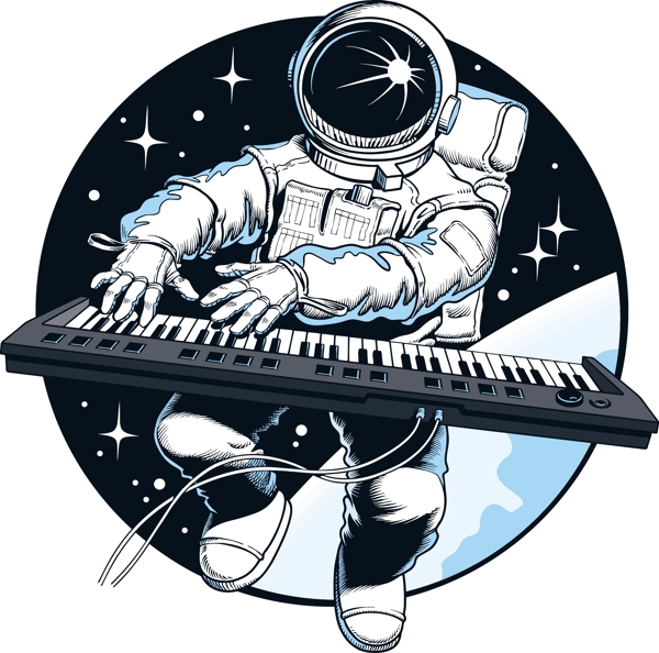 手绘弹琴的太空人