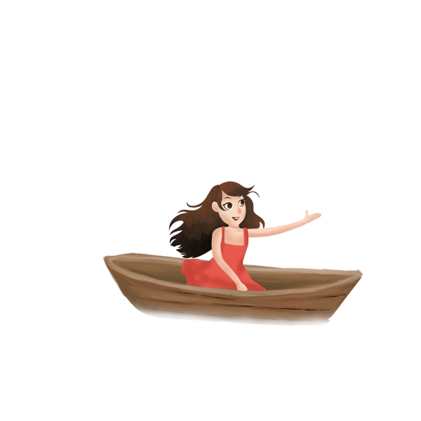 卡通可爱一个坐船的女孩