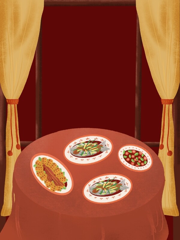 中国风中式大寿寿宴插画背景
