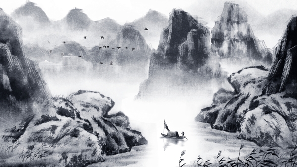 复古古风中国水墨画风景画唯美中国水墨插画