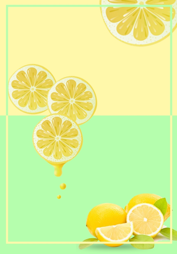 小清新柠檬水绿色背景PSD分层广告背景