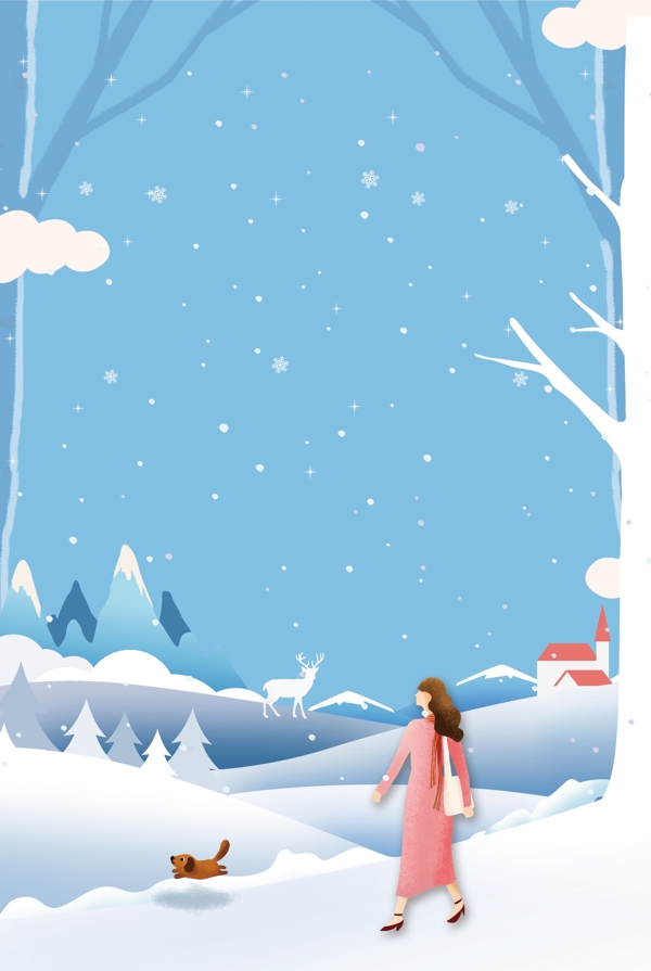 彩绘冬季大雪背景设计