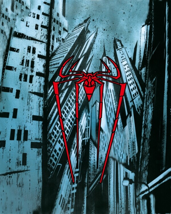 蜘蛛侠建筑物背景红色蜘蛛图案