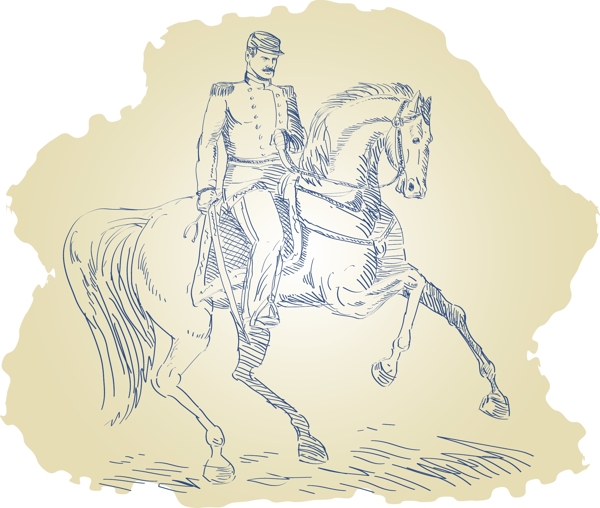 美国南北战争的军官在马背上