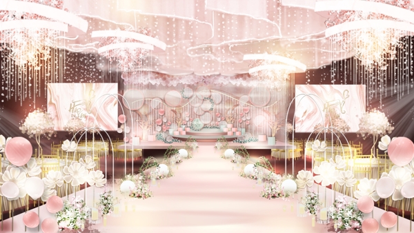 香槟色舞台设计婚礼效果图室内婚礼设计