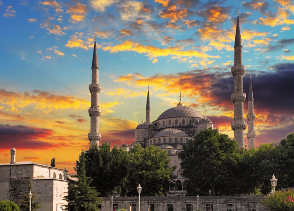 伊斯坦布尔清真寺黄昏图片素材