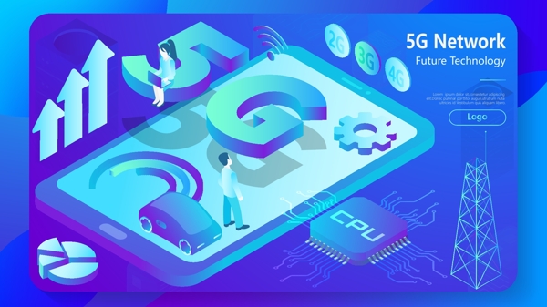 5G移动网络通讯革命科技2.5d矢量插画