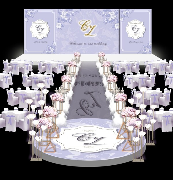 婚礼效果图紫色西式婚礼背景