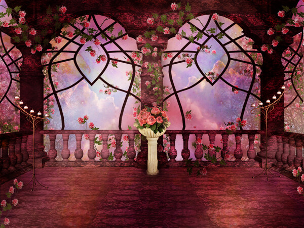 浪漫玫瑰花房子风景图片