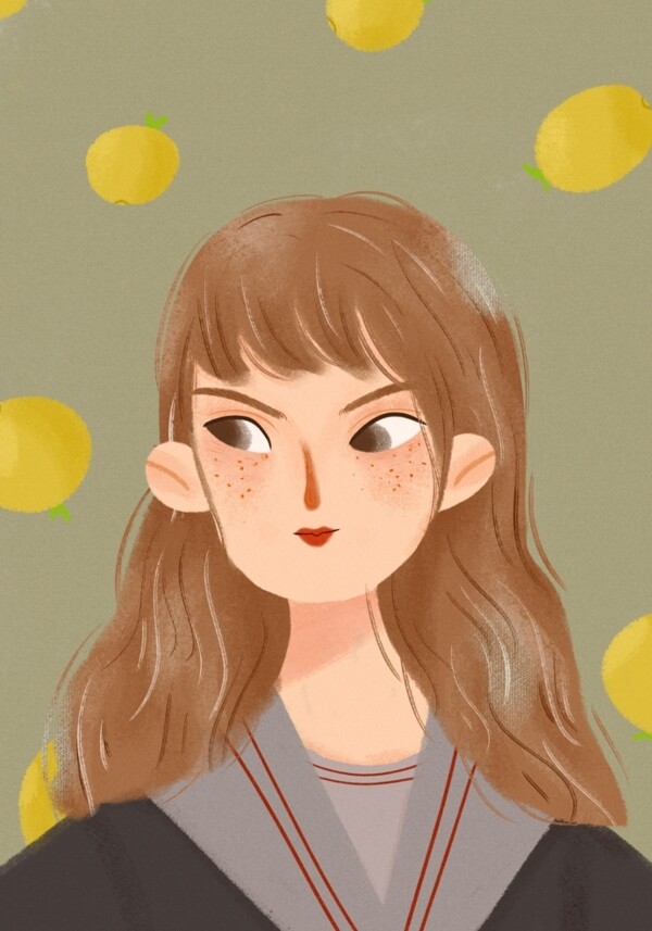 扁平插画柠檬可爱女孩头像图片