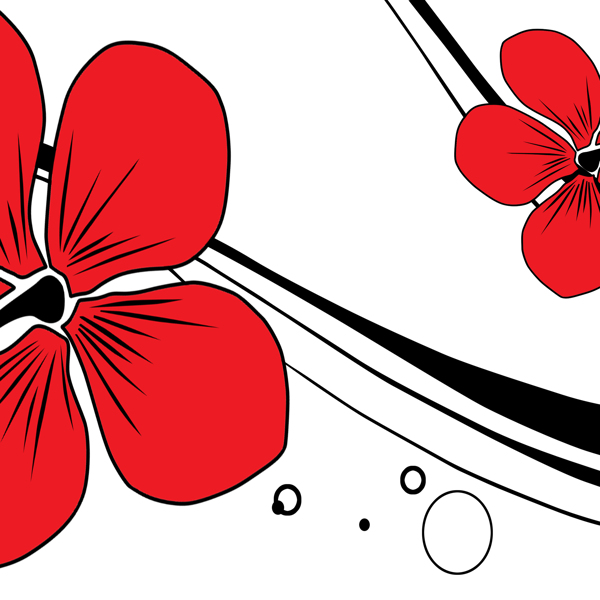 紅色花朵與幾何線(xiàn)條無(wú)框畫(huà)高清圖片
