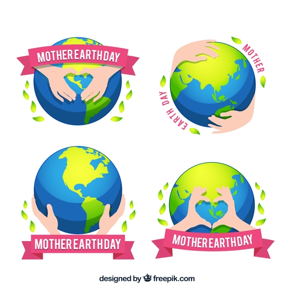 4款彩绘世界地球日地球标签