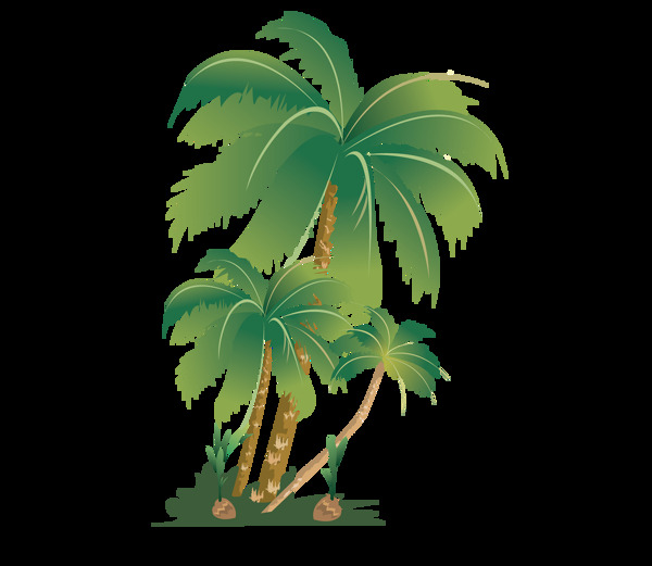 绿色卡通椰子树png元素