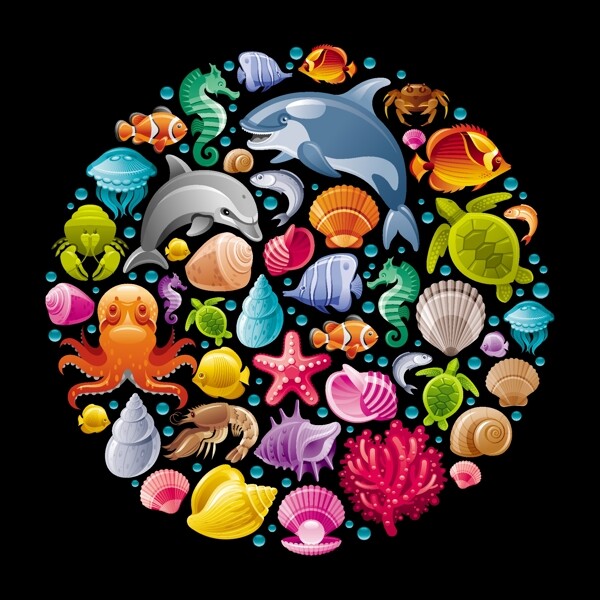 彩色卡通海洋生物背景
