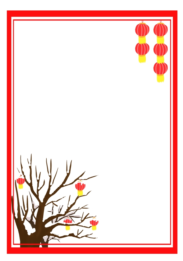 手绘冬季中国风树枝边框