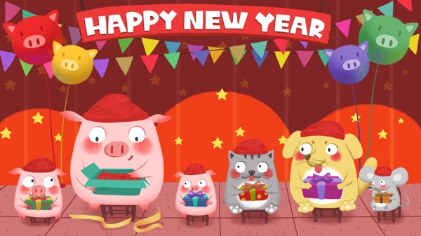 萌宠猪猫咪狗欢乐过新年