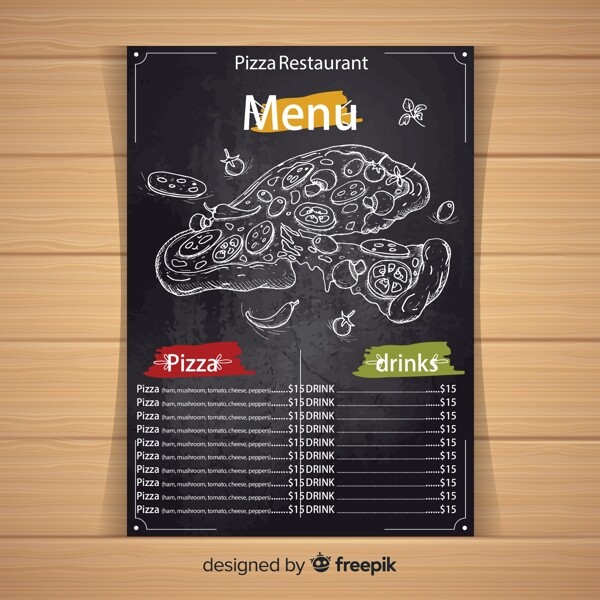 手绘披萨店菜单图片