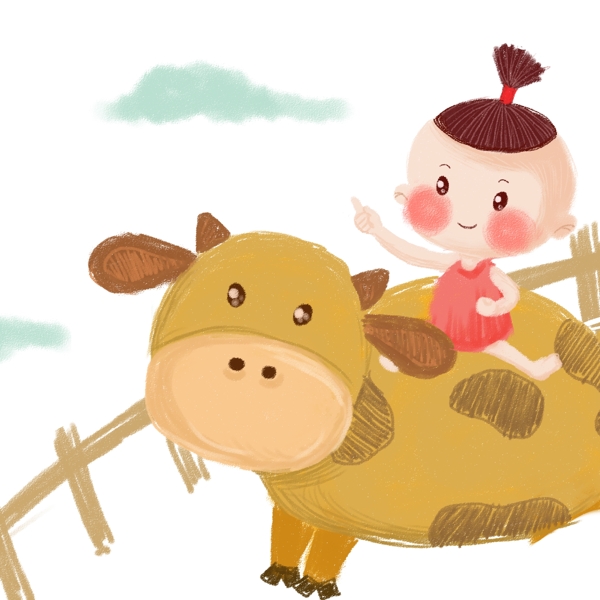 一个可爱的宝宝骑在毛驴上免抠图