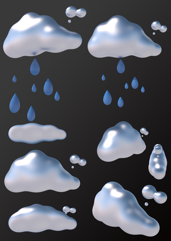 云雨三视图3D卡通云立体云天气