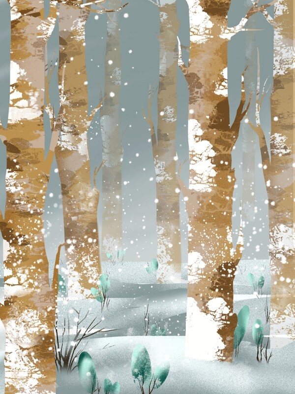 简约冬季树林雪地背景设计