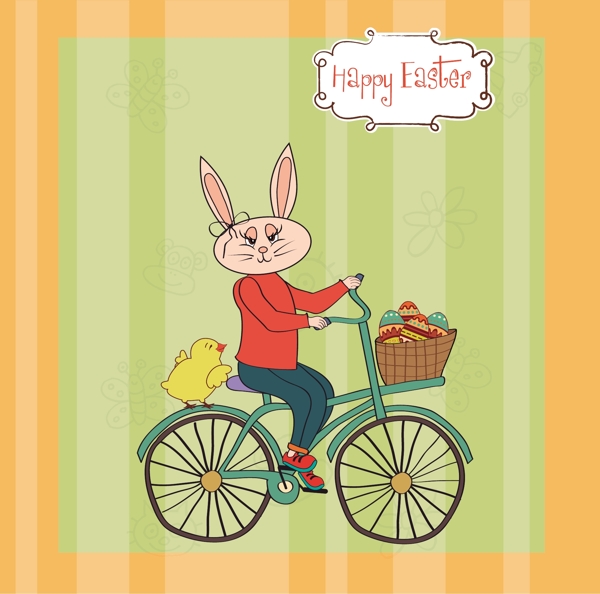 兔子骑自行车的复活节卡片