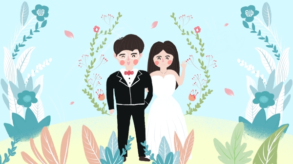 简约清新婚礼季结婚场景插画