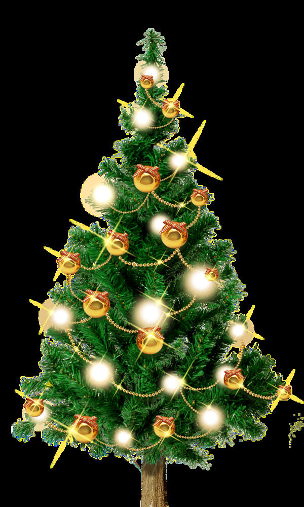 金色装饰圣诞树卡通透明素材