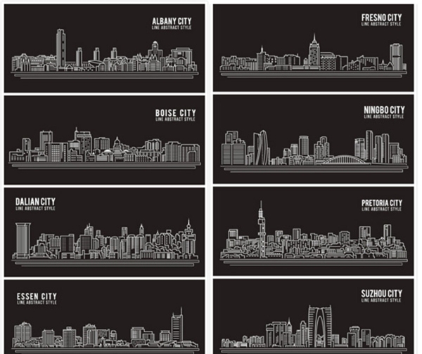 城市线描矢量建筑景观