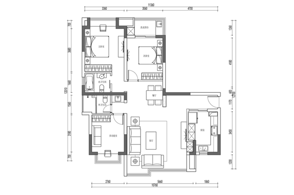 三房住宅CAD平面图