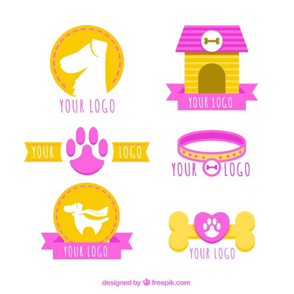 6款彩色宠物狗元素标志矢量图