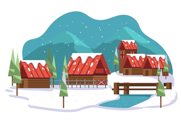 冬季红色房子插画图片