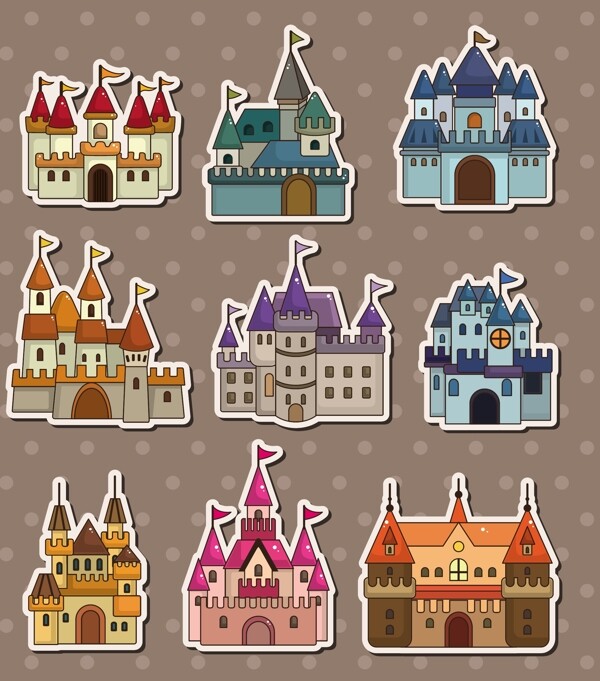 卡通彩色城堡建筑插画