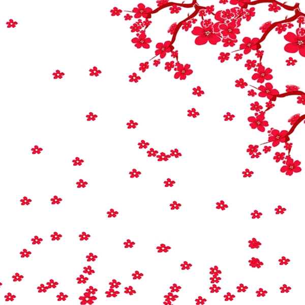 红色梅花花瓣元素
