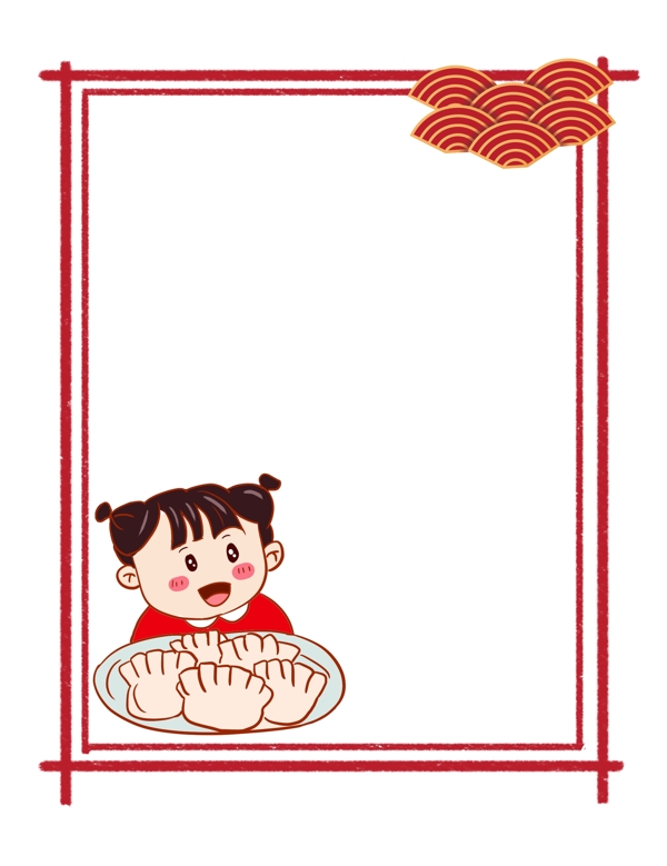 水餃圖案手繪紅色邊框