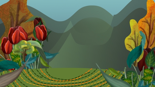 大气简约春天景色插画背景