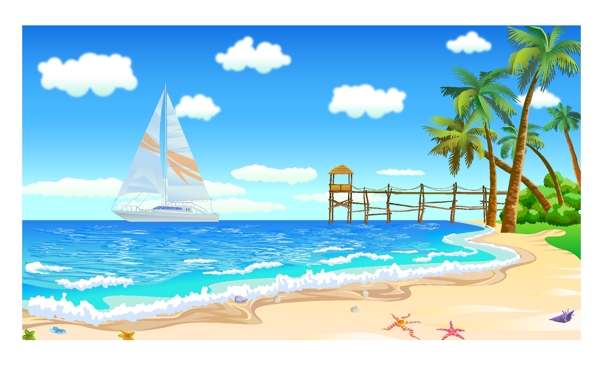 海邊風景插畫