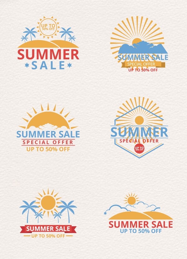 扁平化夏日英文促銷標簽