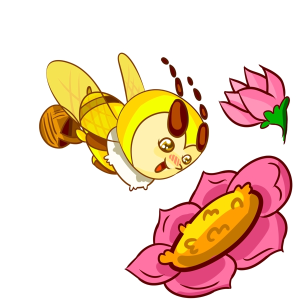 可爱的蜜蜂采花蜜插画