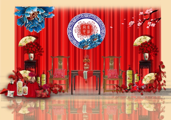 中式红色婚礼工装效果图设计