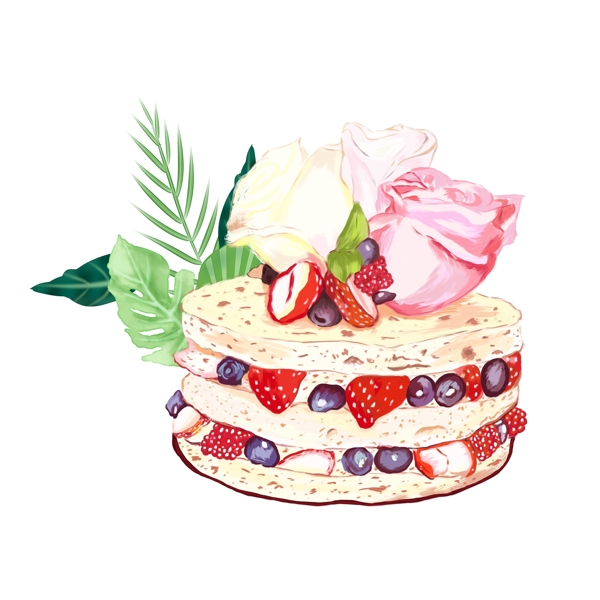 美味水果蛋糕图案元素